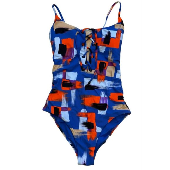 Red Carter Rio Abstract Print One Piece Lace Up Swimsuit women's size M … - Picture 2 of 11